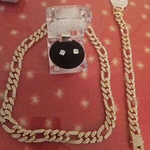 Gold and Silver Chain Necklace and Bracelet Set